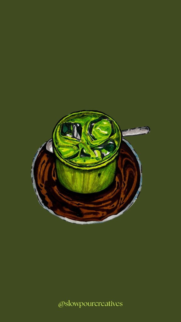 illustration for snowies cafe — iced matcha drink
